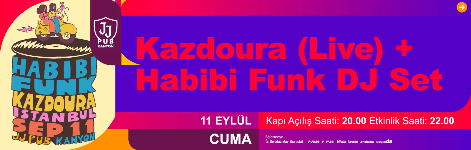 Kazdoura (Live) + Habibi Funk DJ Set 11 Eylül’de JJ Pub Kanyon’da!