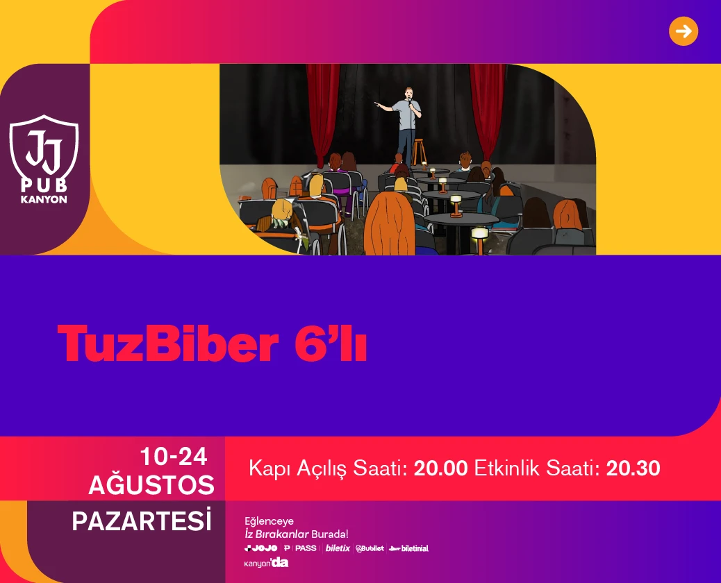  TuzBiber’in en iyi komedyenlerinin 15’er dakika sahne aldığı TuzBiber Pazartesi JJ Pub Kanyon’da